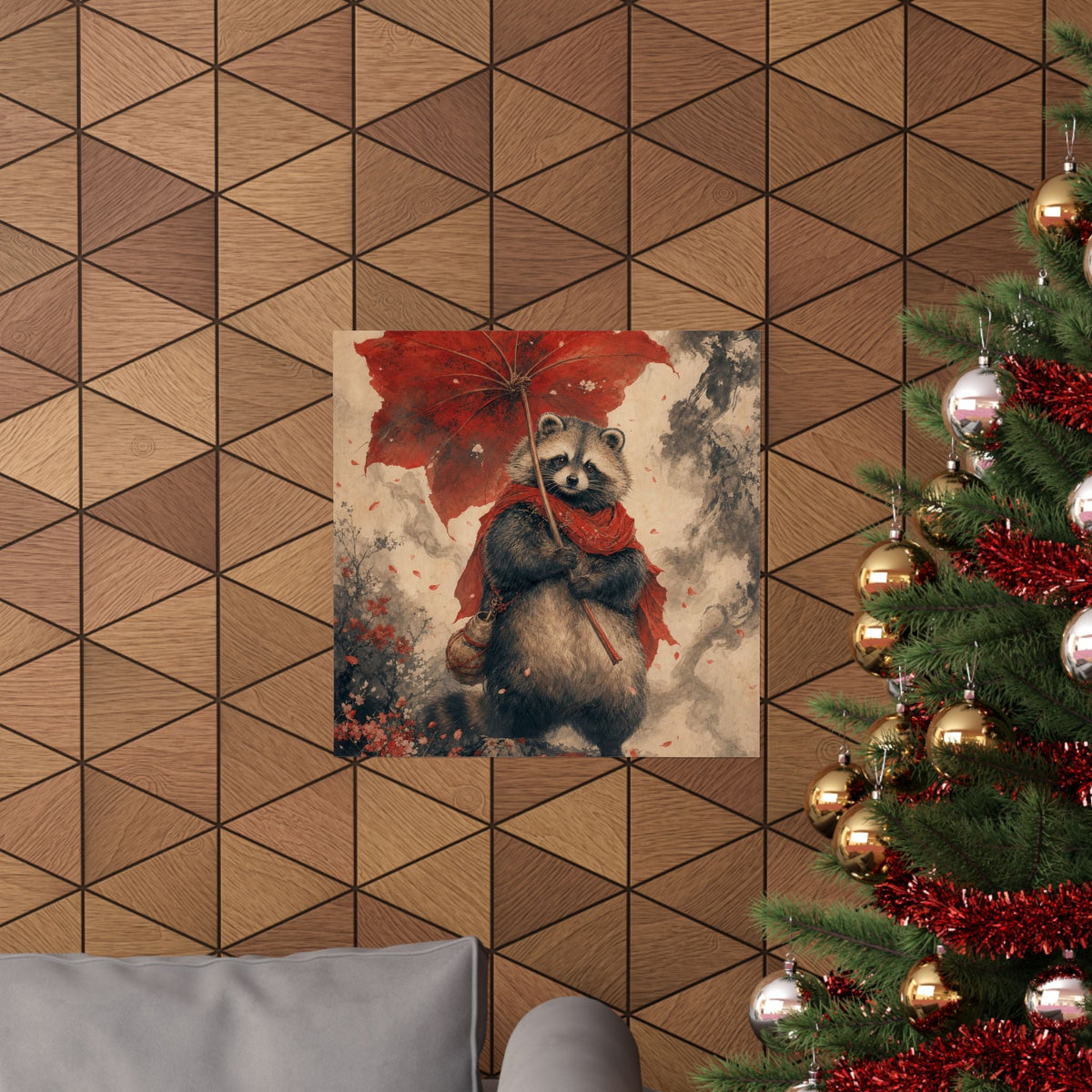 Tanuki With Giant Leaf - Japanese Mythology Art Print (Matte Poster) - Moikas