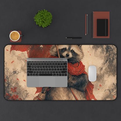Tanuki With Giant Leaf - Japanese Mythology Gaming Desk Mat - Moikas