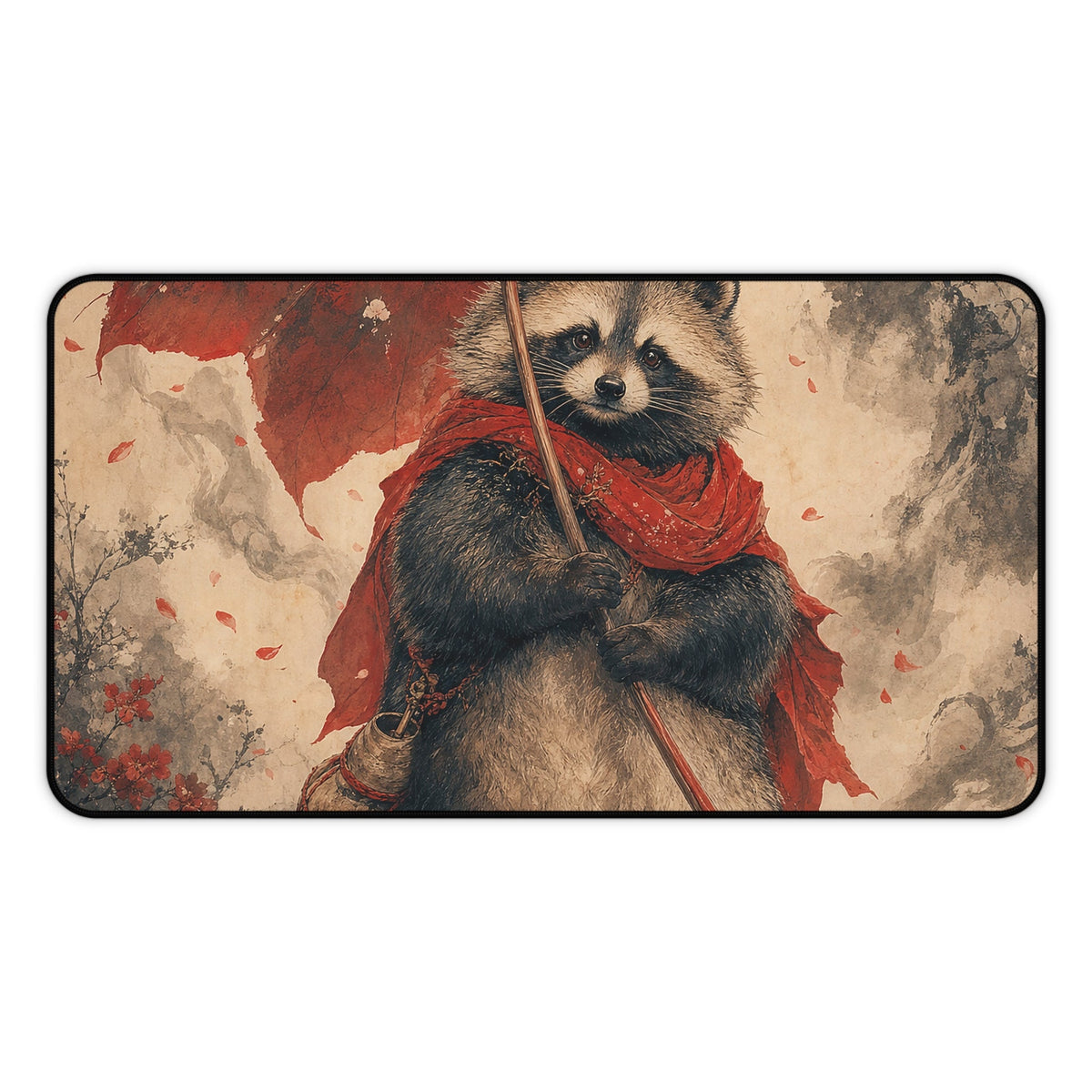 Tanuki With Giant Leaf - Japanese Mythology Gaming Desk Mat - Moikas