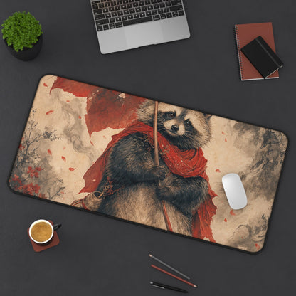 Tanuki With Giant Leaf - Japanese Mythology Gaming Desk Mat - Moikas