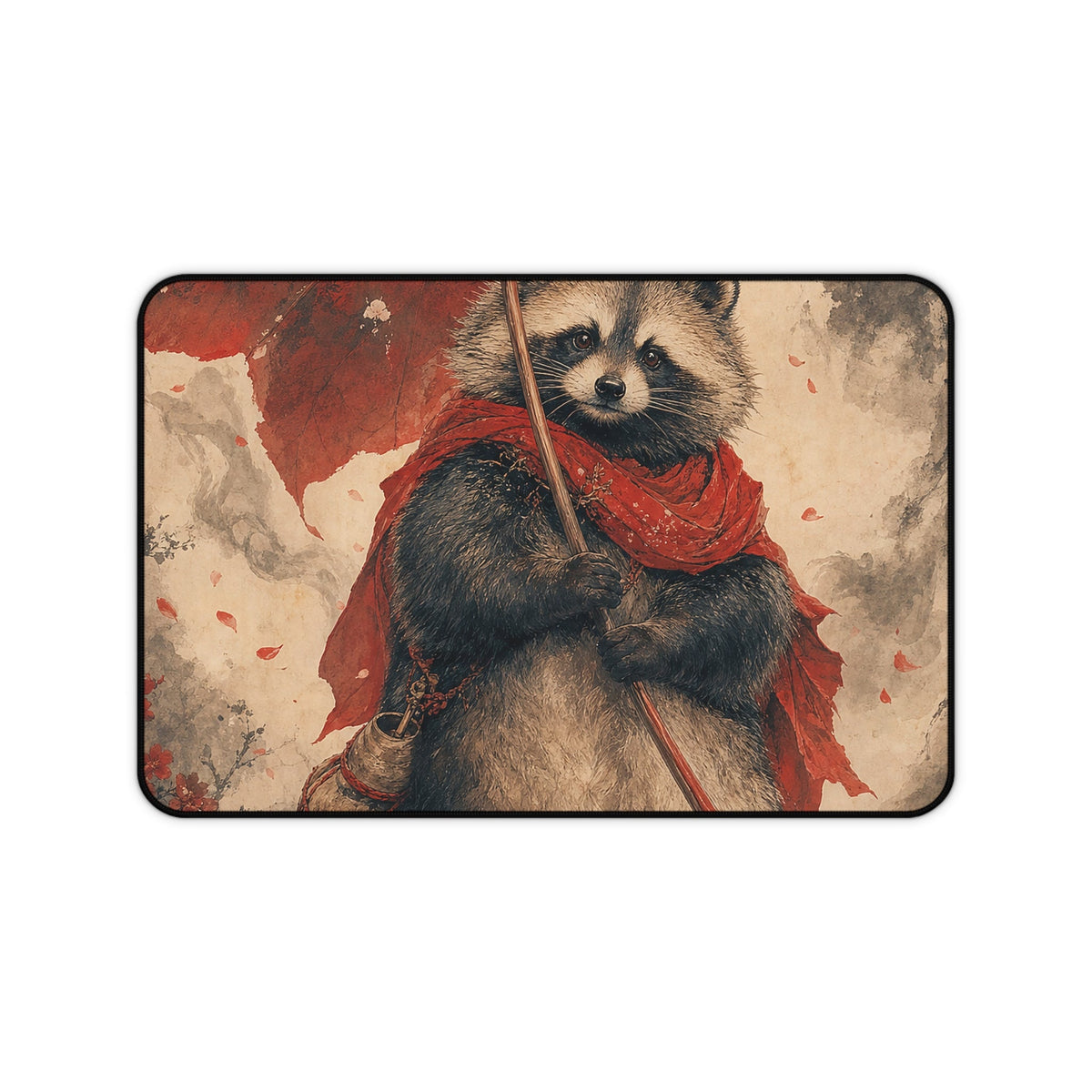 Tanuki With Giant Leaf - Japanese Mythology Gaming Desk Mat - Moikas