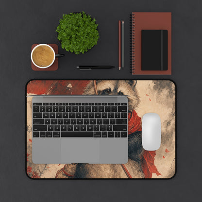 Tanuki With Giant Leaf - Japanese Mythology Gaming Desk Mat - Moikas