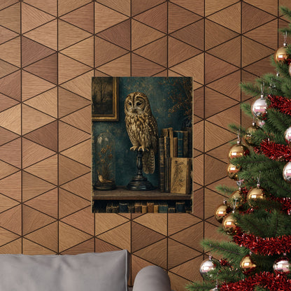 Taxidermy Owl On Bookshelf - Dark Academia Art Print (Matte Poster) - Moikas