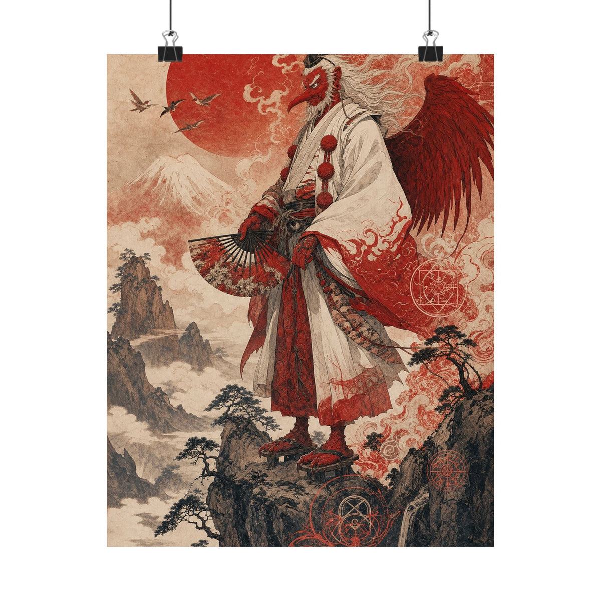 Tengu With Fon Mountain - Japanese Mythology Art Print (Matte Poster) - Moikas