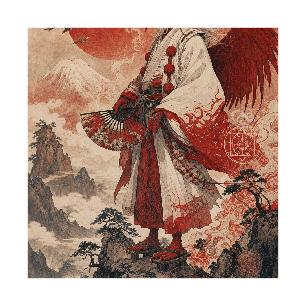 Tengu With Fon Mountain - Japanese Mythology Art Print (Matte Poster) - Moikas