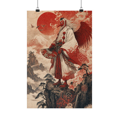 Tengu With Fon Mountain - Japanese Mythology Art Print (Matte Poster) - Moikas