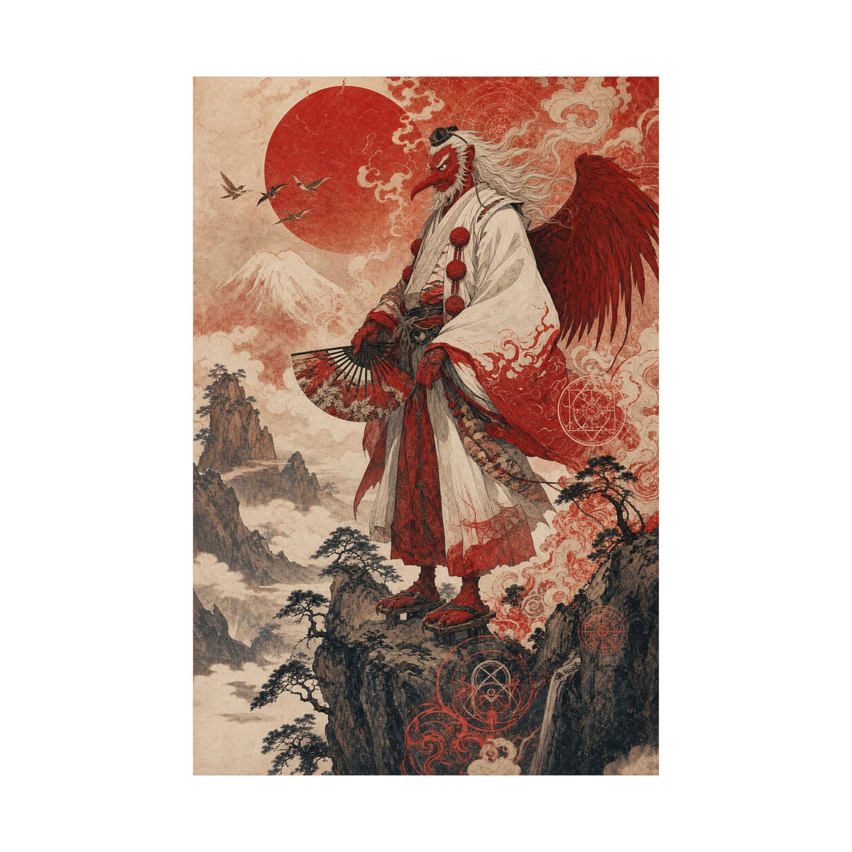 Tengu With Fon Mountain - Japanese Mythology Art Print (Matte Poster) - Moikas