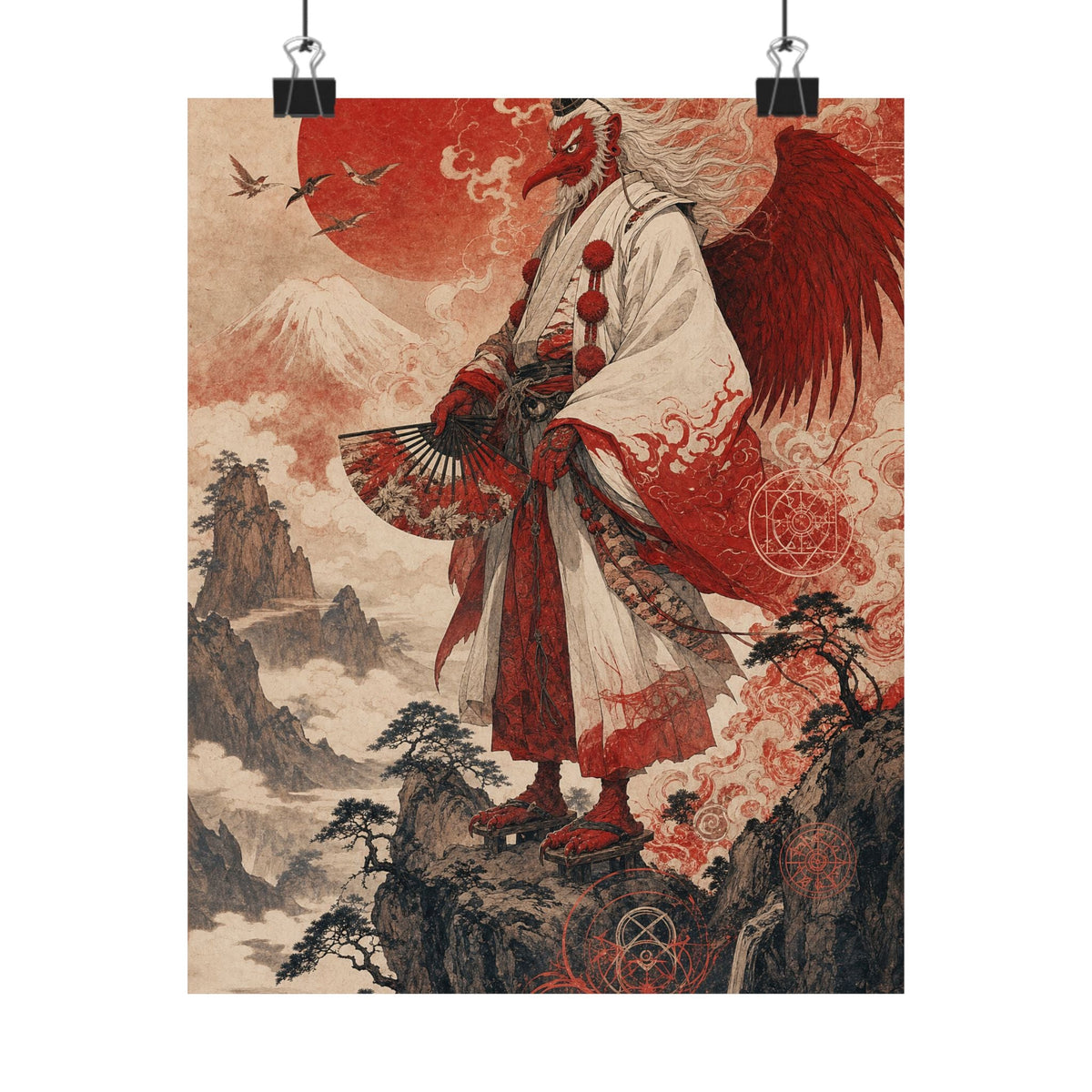 Tengu With Fon Mountain - Japanese Mythology Art Print (Matte Poster) - Moikas