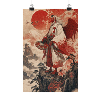 Tengu With Fon Mountain - Japanese Mythology Art Print (Matte Poster) - Moikas