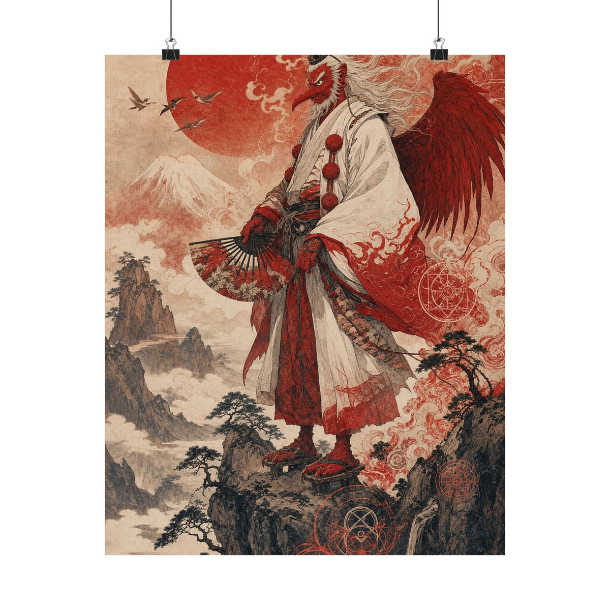 Tengu With Fon Mountain - Japanese Mythology Art Print (Matte Poster) - Moikas