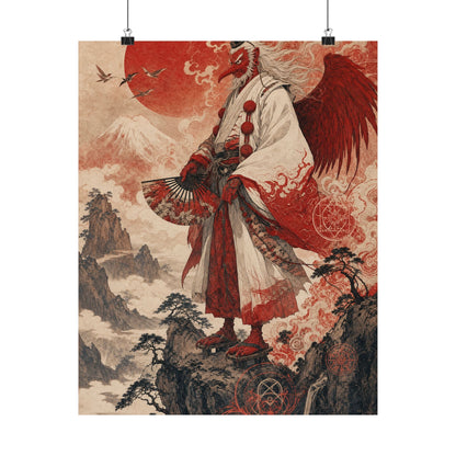 Tengu With Fon Mountain - Japanese Mythology Art Print (Matte Poster) - Moikas