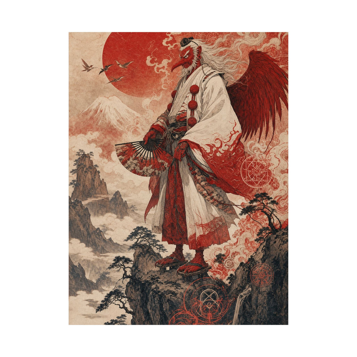 Tengu With Fon Mountain - Japanese Mythology Art Print (Matte Poster) - Moikas