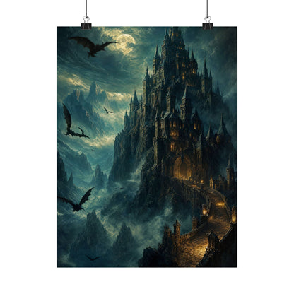 Vampire Castle In The Mountains - Dark Fantasy Art Print (Matte Poster) - Moikas