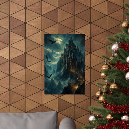 Vampire Castle In The Mountains - Dark Fantasy Art Print (Matte Poster) - Moikas