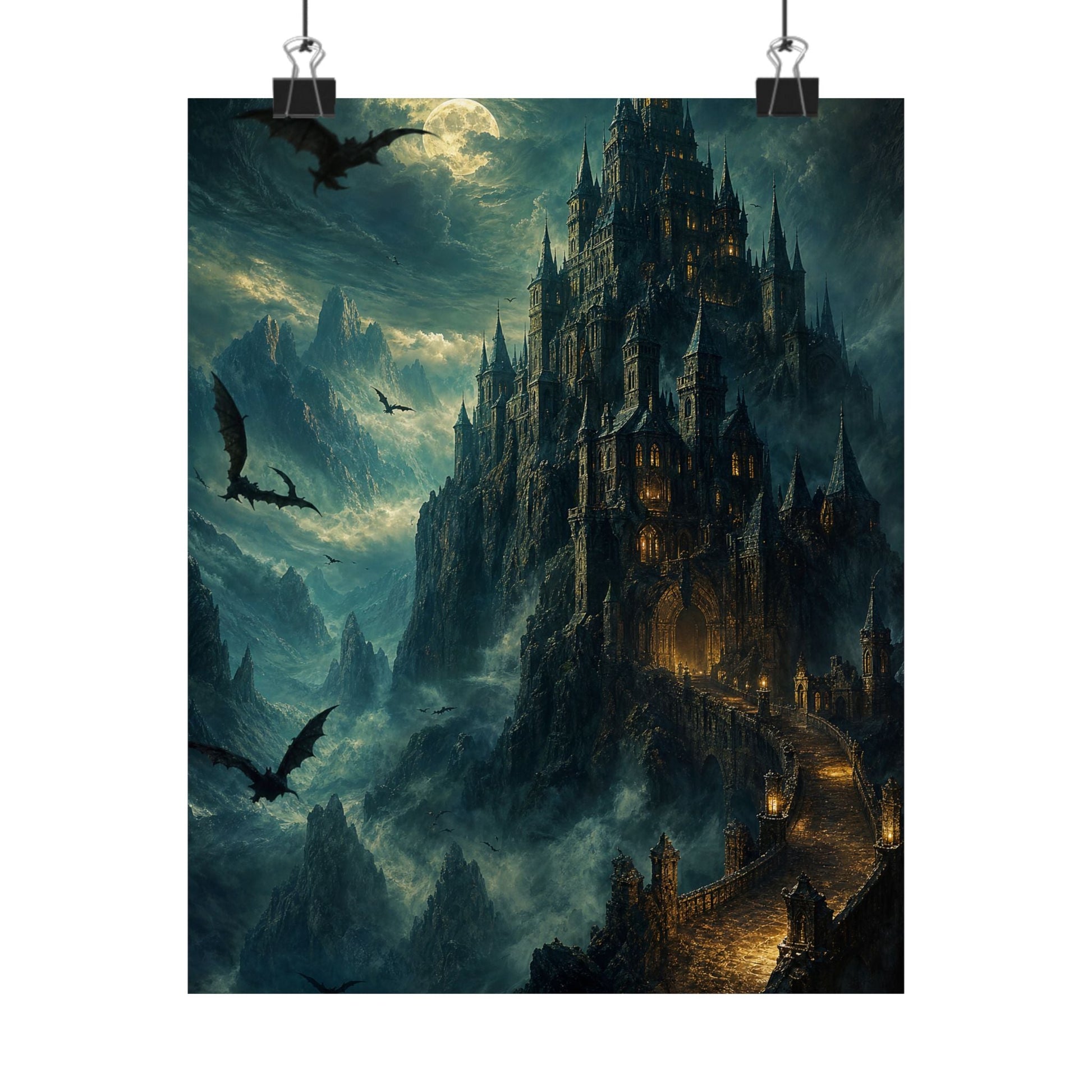 Vampire Castle In The Mountains - Dark Fantasy Art Print (Matte Poster) - Moikas