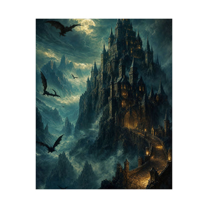 Vampire Castle In The Mountains - Dark Fantasy Art Print (Matte Poster) - Moikas