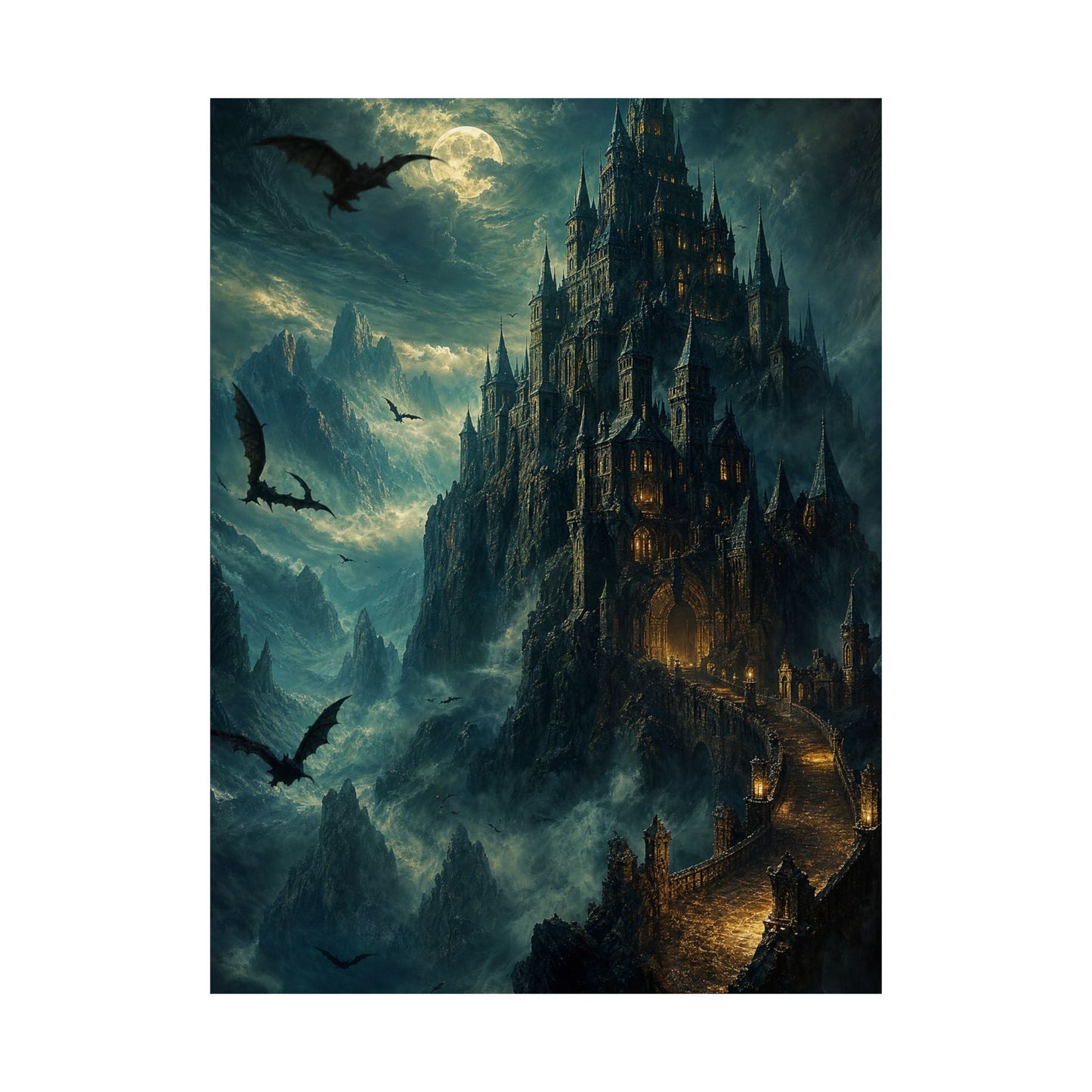Vampire Castle In The Mountains - Dark Fantasy Art Print (Matte Poster) - Moikas