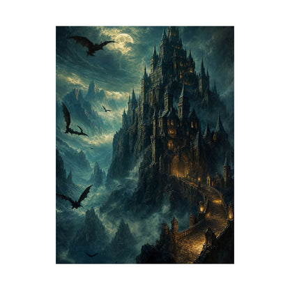 Vampire Castle In The Mountains - Dark Fantasy Art Print (Matte Poster) - Moikas