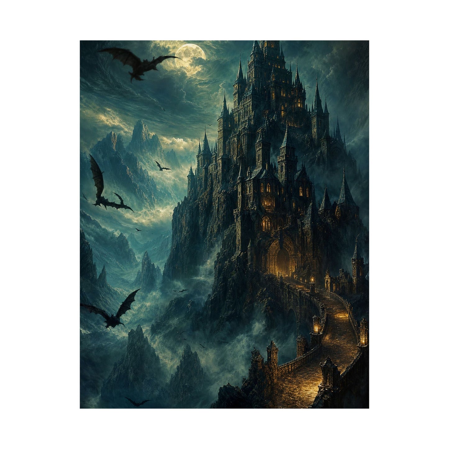 Vampire Castle In The Mountains - Dark Fantasy Art Print (Matte Poster) - Moikas