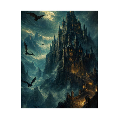 Vampire Castle In The Mountains - Dark Fantasy Art Print (Matte Poster) - Moikas