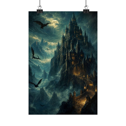 Vampire Castle In The Mountains - Dark Fantasy Art Print (Matte Poster) - Moikas