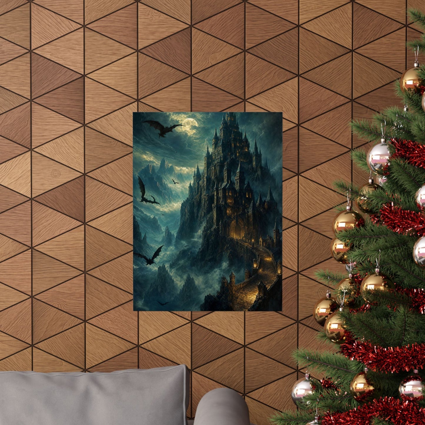 Vampire Castle In The Mountains - Dark Fantasy Art Print (Matte Poster) - Moikas