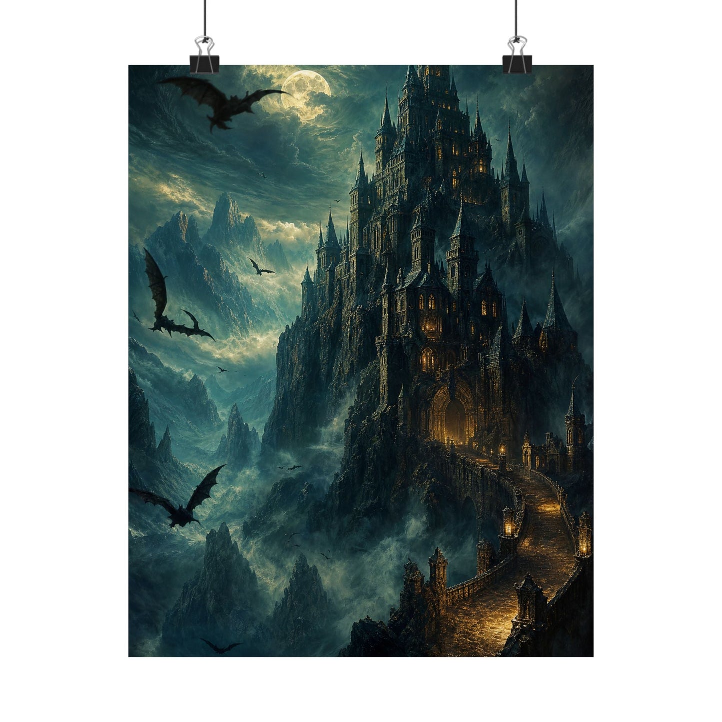 Vampire Castle In The Mountains - Dark Fantasy Art Print (Matte Poster) - Moikas