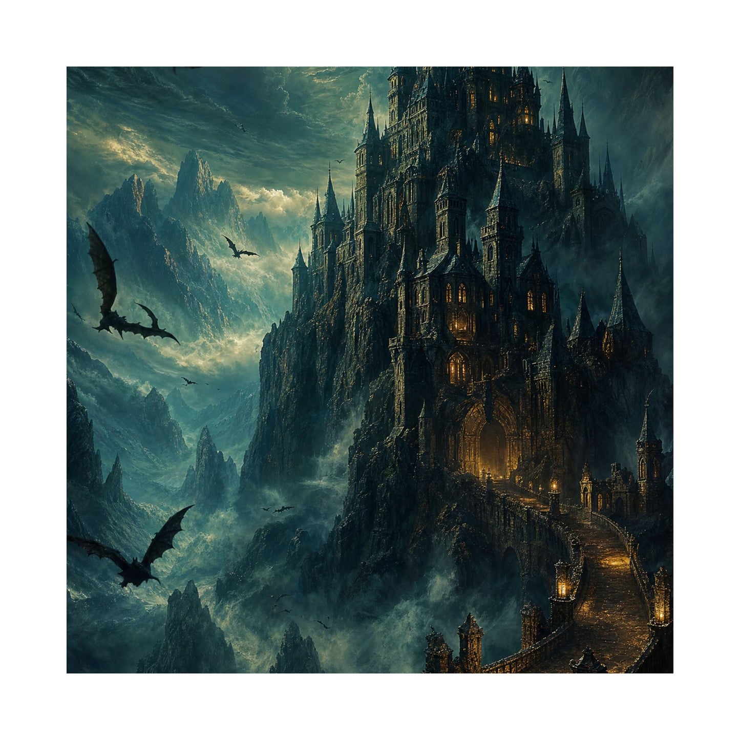 Vampire Castle In The Mountains - Dark Fantasy Art Print (Matte Poster) - Moikas