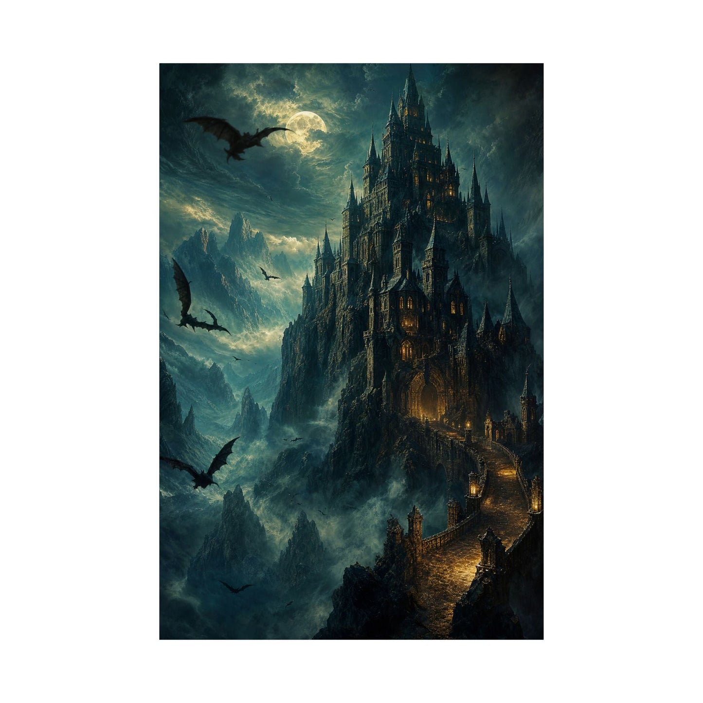 Vampire Castle In The Mountains - Dark Fantasy Art Print (Matte Poster) - Moikas