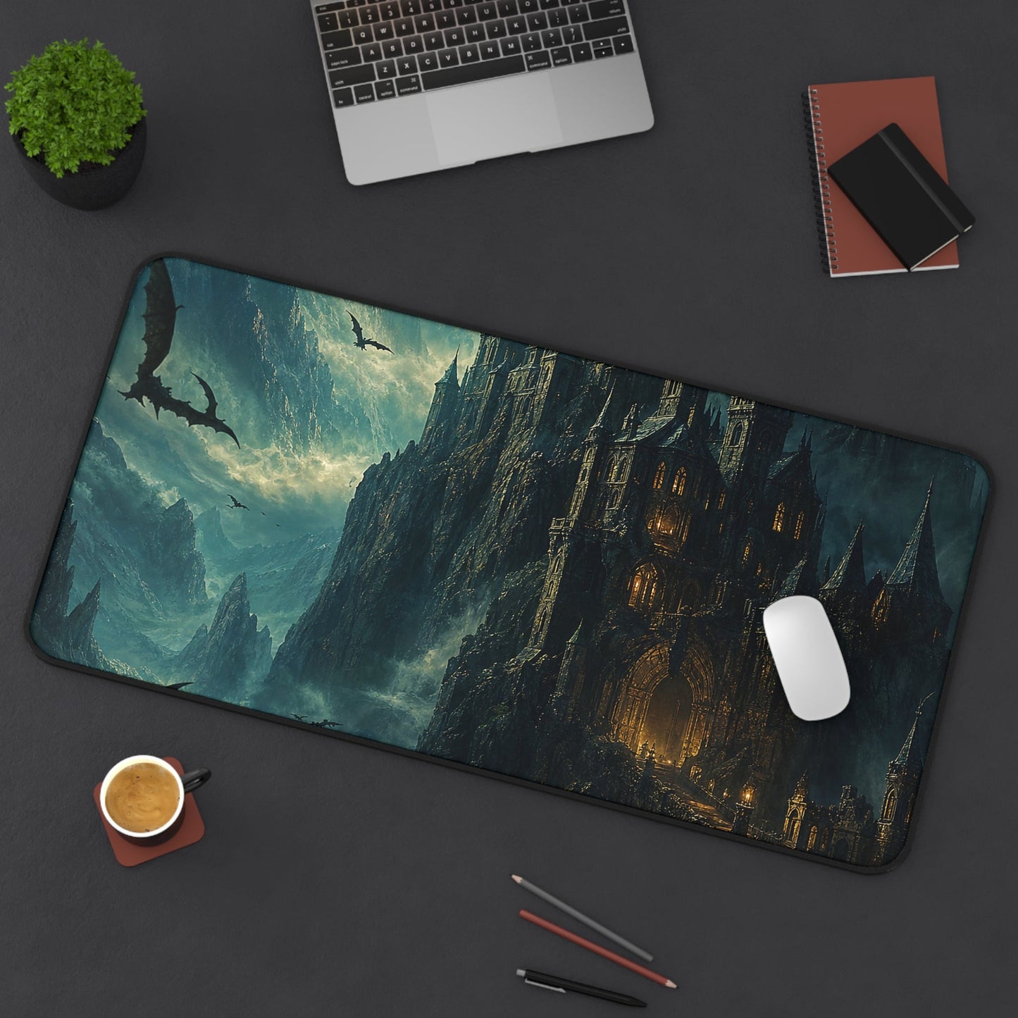 Vampire Castle In The Mountains - Dark Fantasy Gaming Desk Mat - Moikas