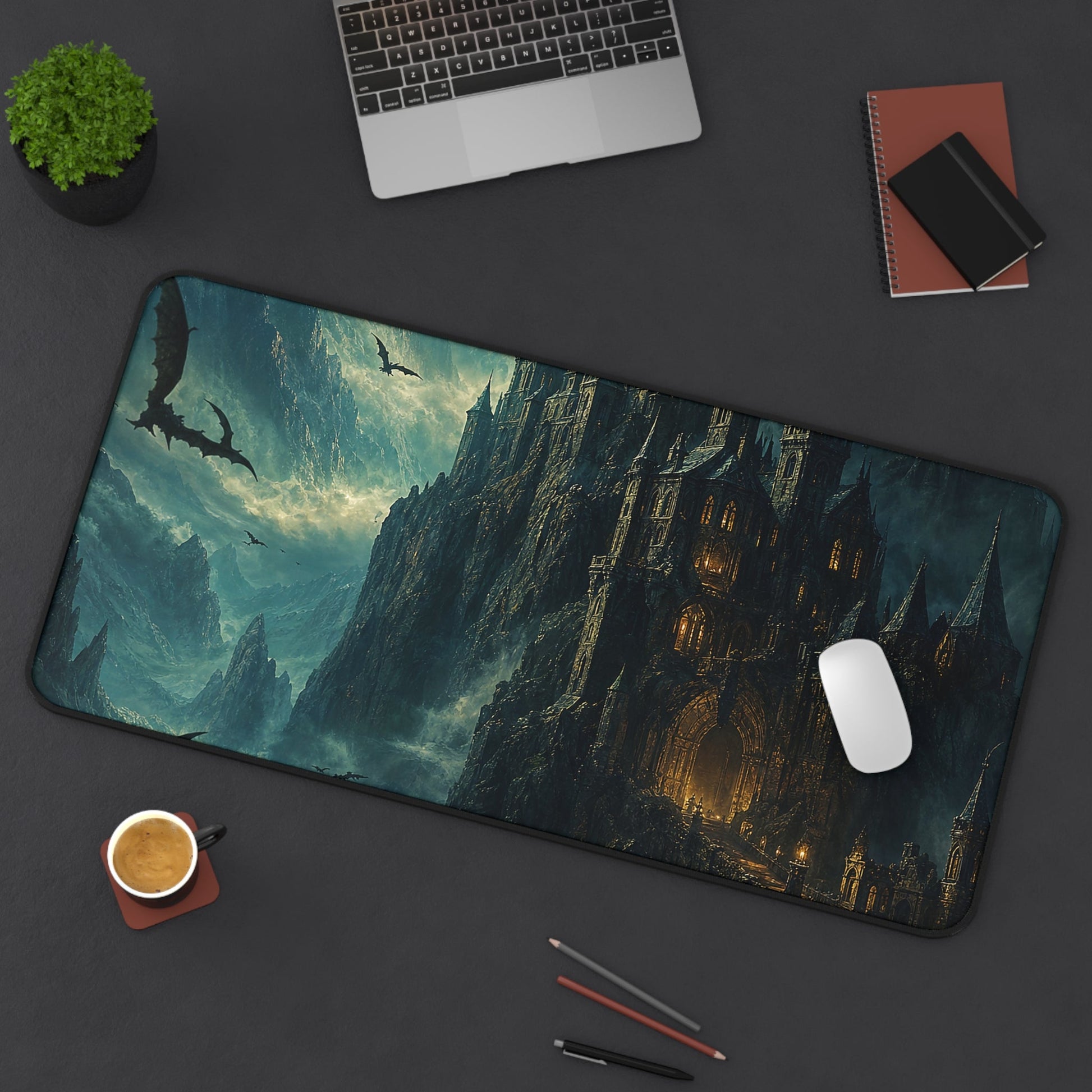 Vampire Castle In The Mountains - Dark Fantasy Gaming Desk Mat - Moikas