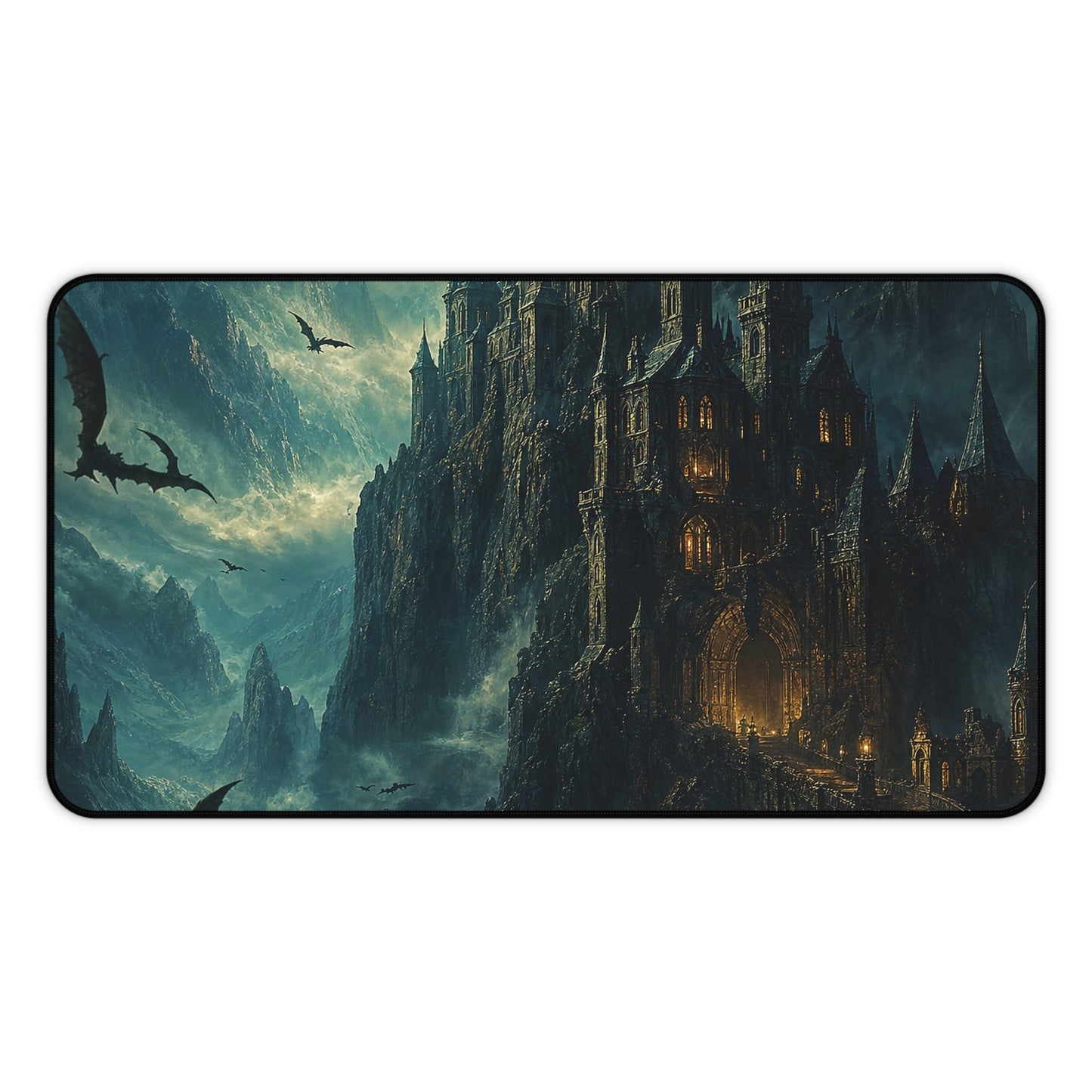 Vampire Castle In The Mountains - Dark Fantasy Gaming Desk Mat - Moikas