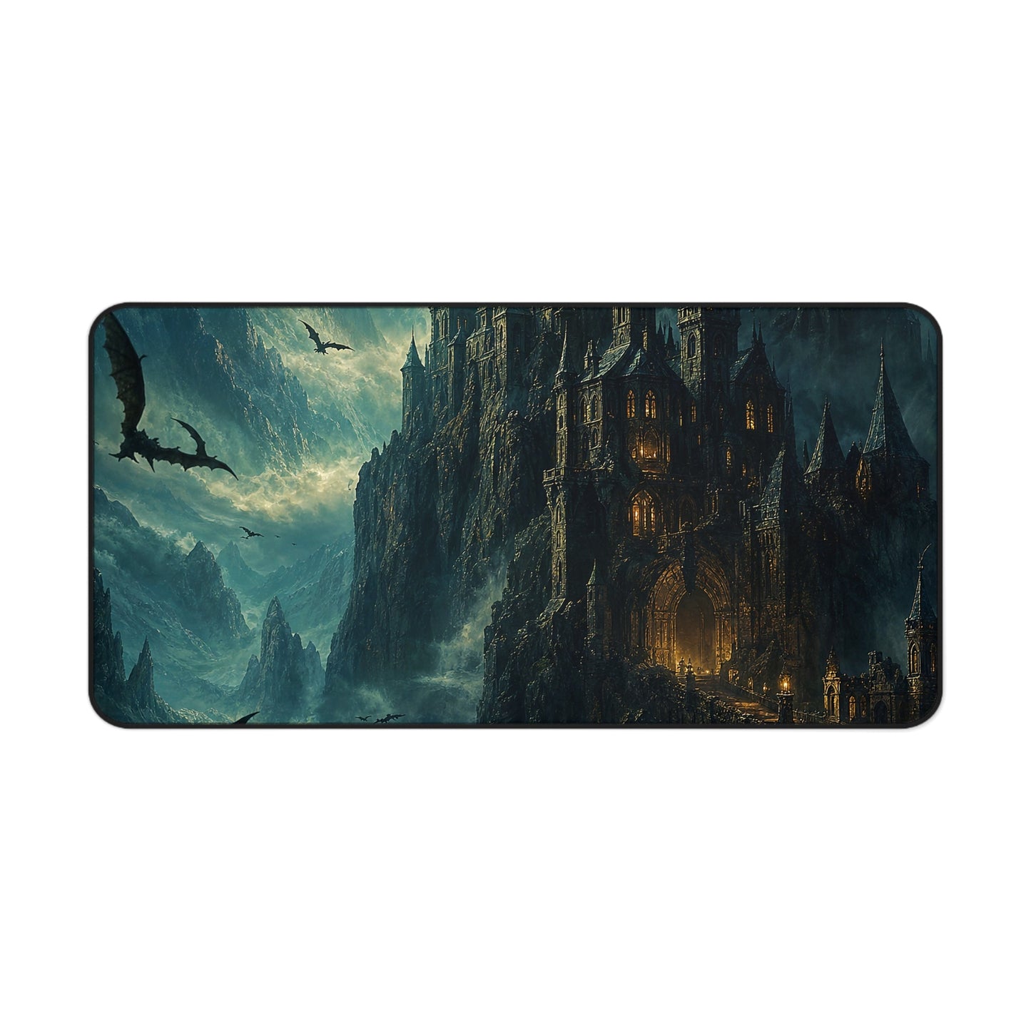 Vampire Castle In The Mountains - Dark Fantasy Gaming Desk Mat - Moikas