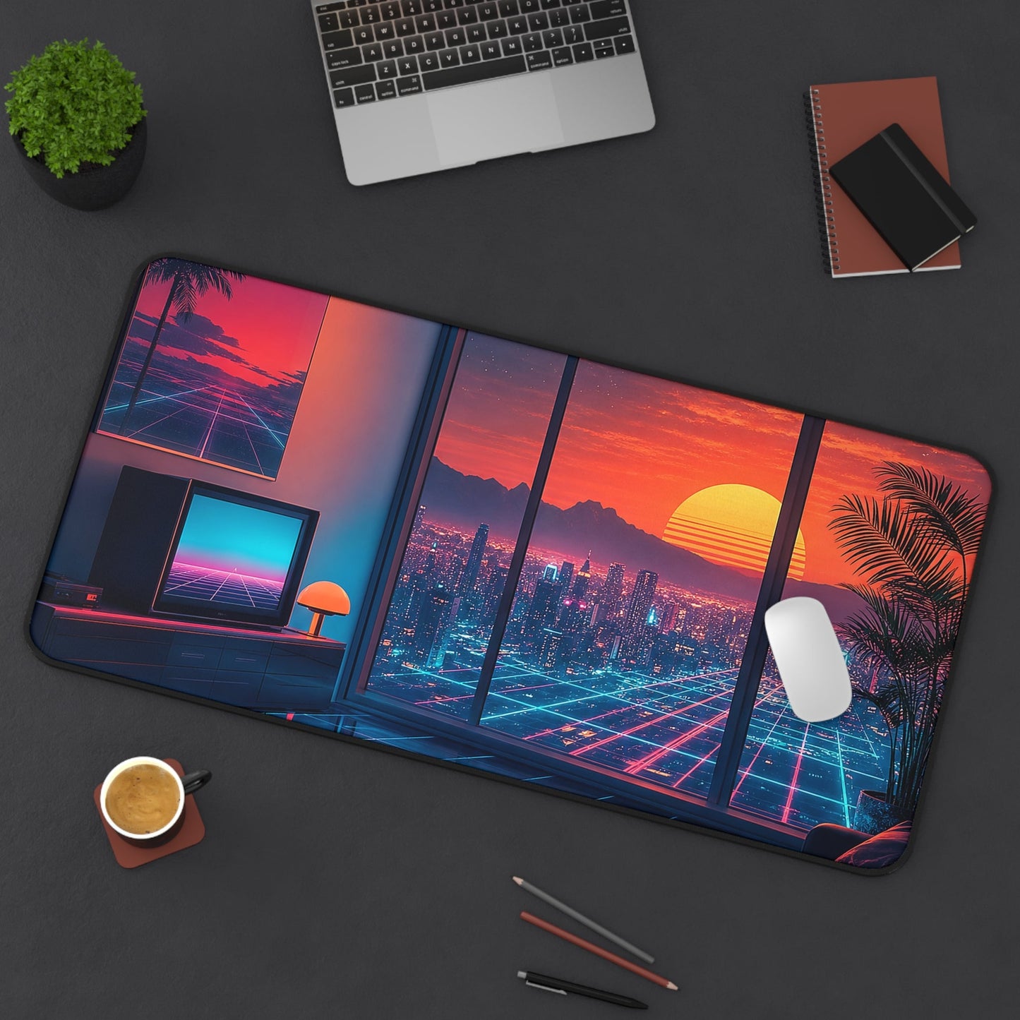 Vaporwave Aesthetic Room - Gaming Culture Gaming Desk Mat - Moikas