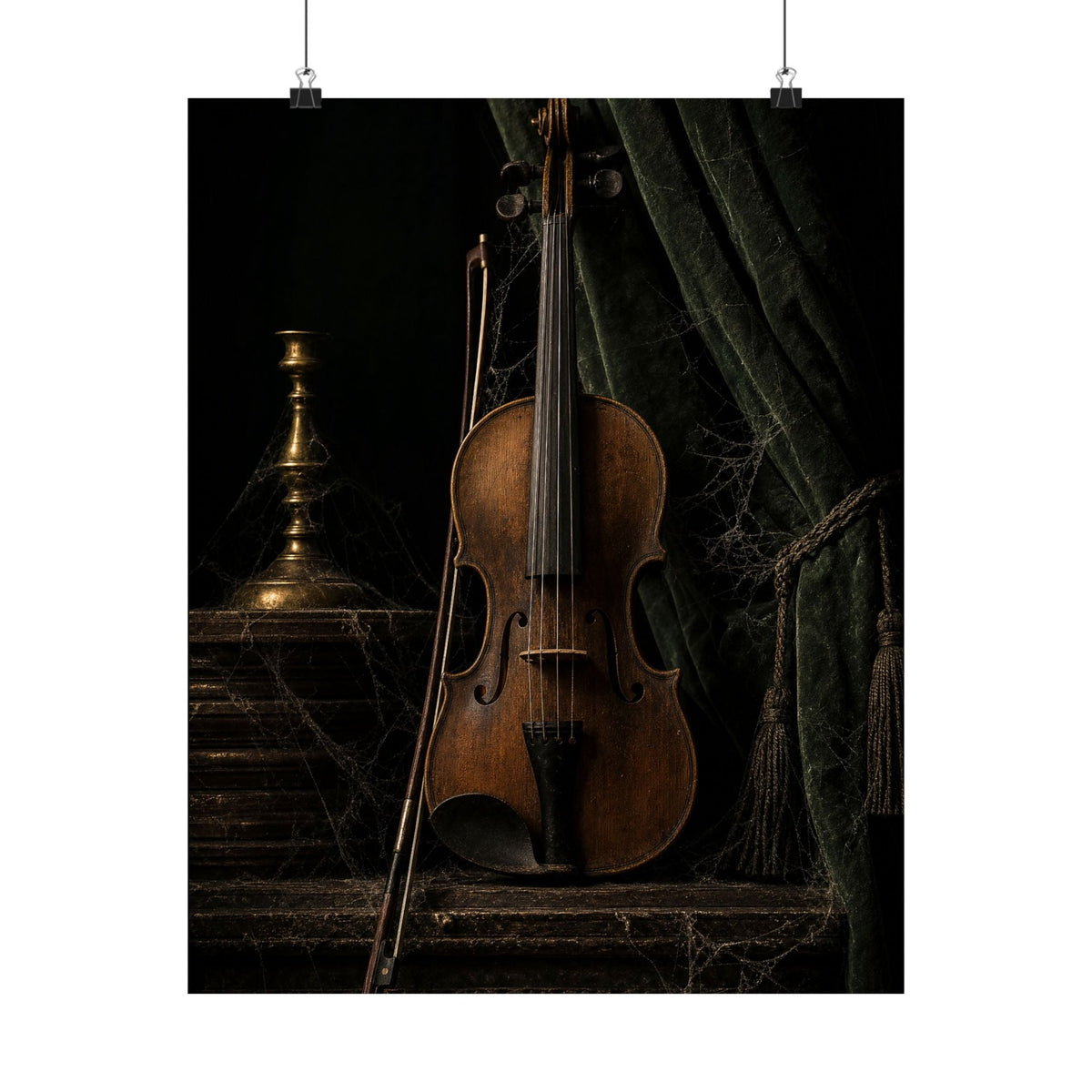 Violin On Dark Stage - Dark Academia Art Print (Matte Poster) - Moikas