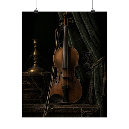 Violin On Dark Stage - Dark Academia Art Print (Matte Poster) - Moikas