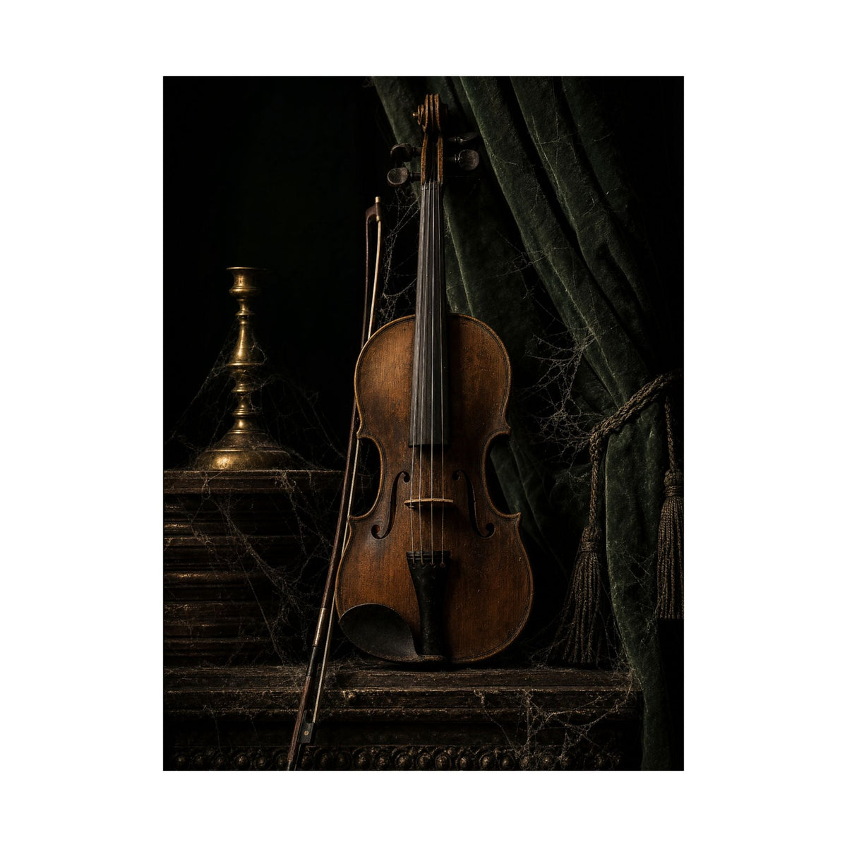 Violin On Dark Stage - Dark Academia Art Print (Matte Poster) - Moikas