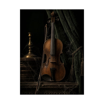 Violin On Dark Stage - Dark Academia Art Print (Matte Poster) - Moikas