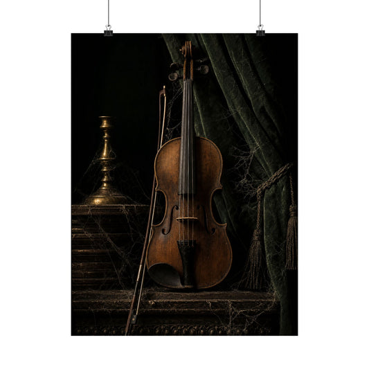 Violin On Dark Stage - Dark Academia Art Print (Matte Poster) - Moikas