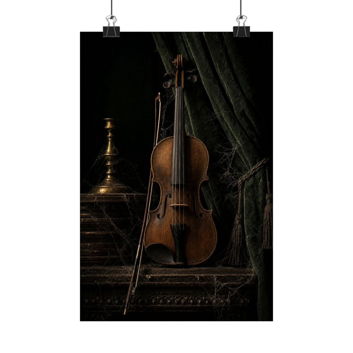 Violin On Dark Stage - Dark Academia Art Print (Matte Poster) - Moikas