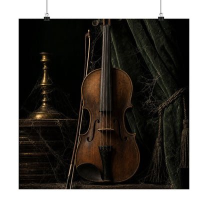 Violin On Dark Stage - Dark Academia Art Print (Matte Poster) - Moikas