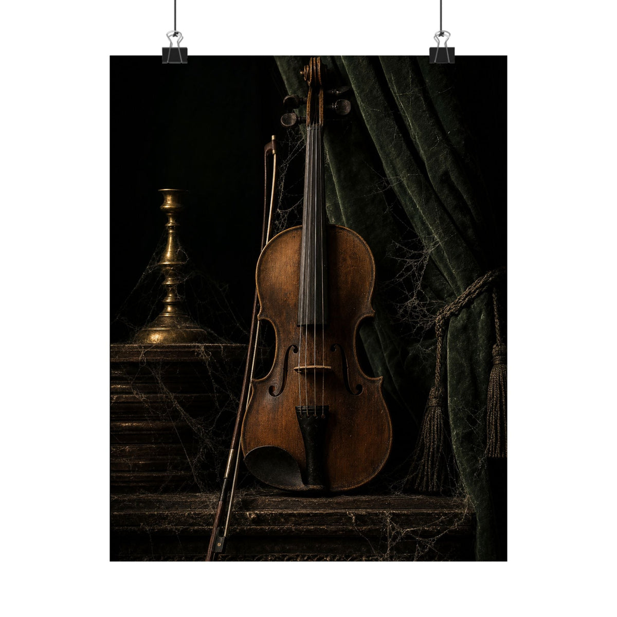 Violin On Dark Stage - Dark Academia Art Print (Matte Poster) - Moikas