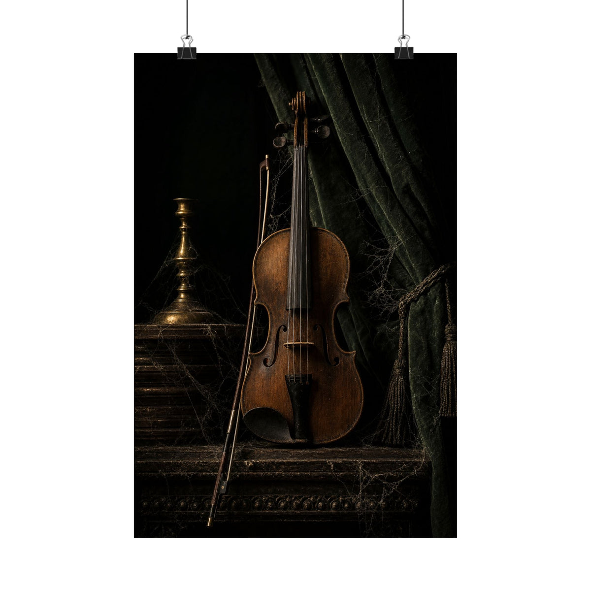 Violin On Dark Stage - Dark Academia Art Print (Matte Poster) - Moikas