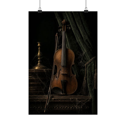Violin On Dark Stage - Dark Academia Art Print (Matte Poster) - Moikas