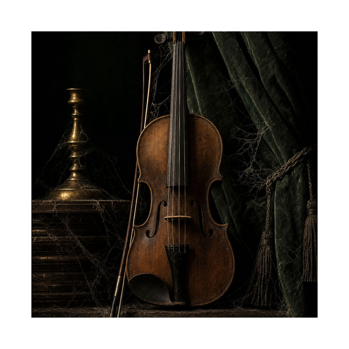 Violin On Dark Stage - Dark Academia Art Print (Matte Poster) - Moikas