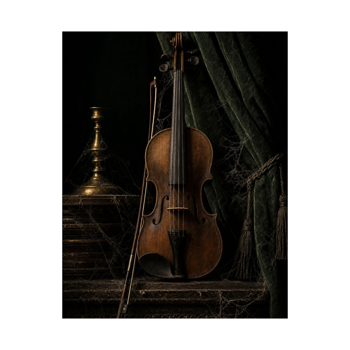 Violin On Dark Stage - Dark Academia Art Print (Matte Poster) - Moikas