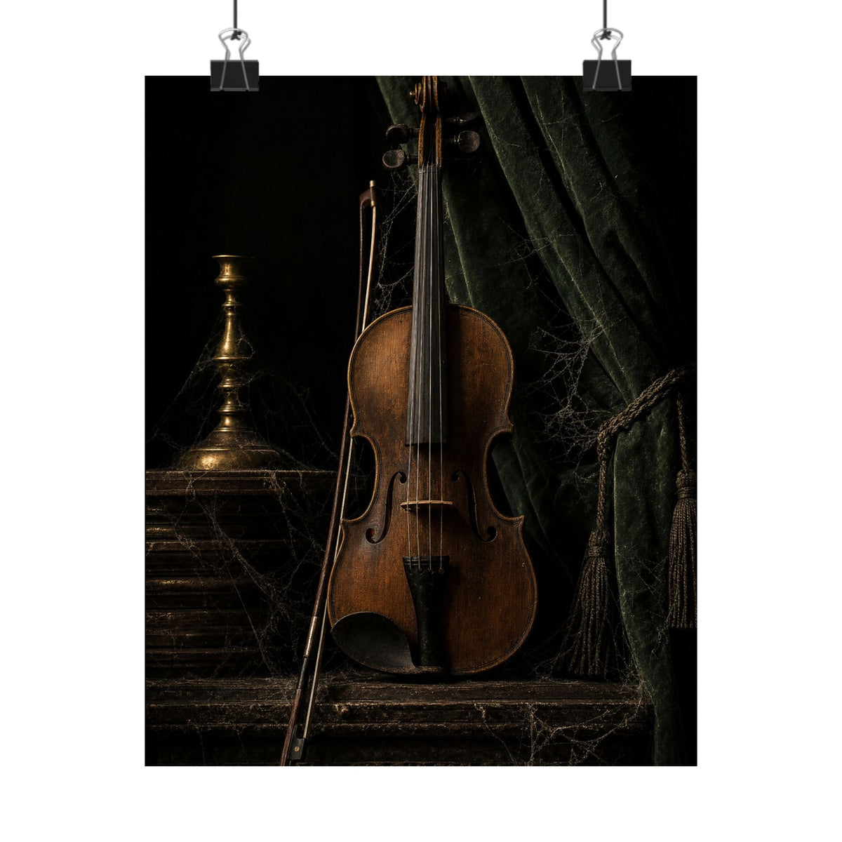 Violin On Dark Stage - Dark Academia Art Print (Matte Poster) - Moikas