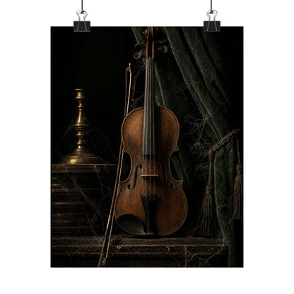 Violin On Dark Stage - Dark Academia Art Print (Matte Poster) - Moikas