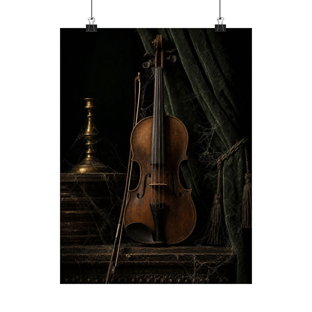 Violin On Dark Stage - Dark Academia Art Print (Matte Poster) - Moikas