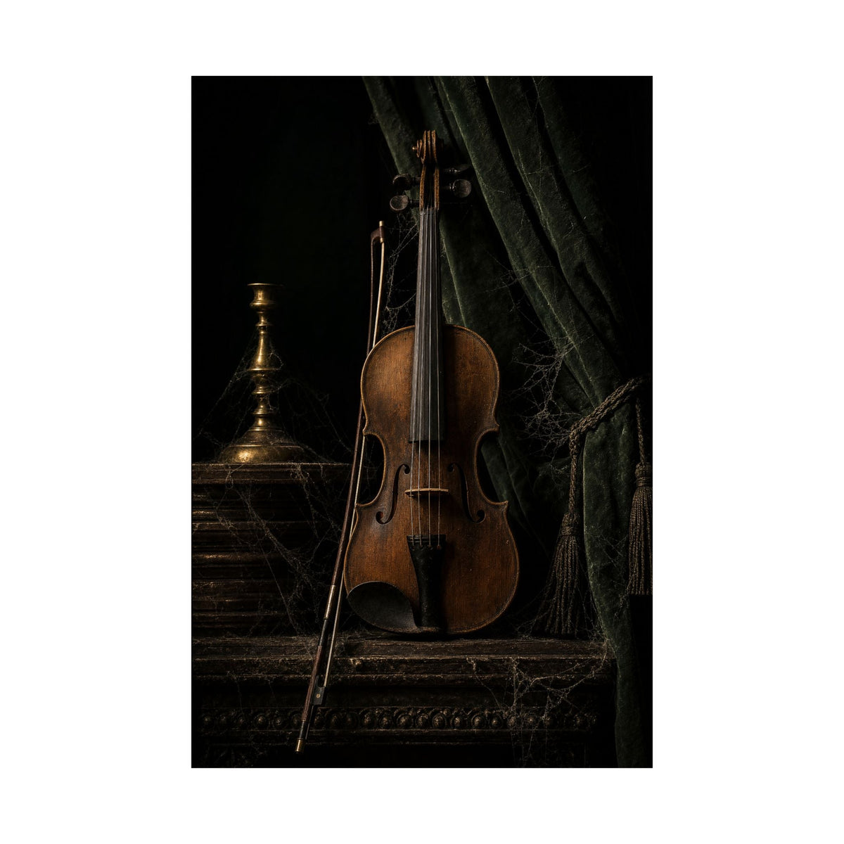 Violin On Dark Stage - Dark Academia Art Print (Matte Poster) - Moikas